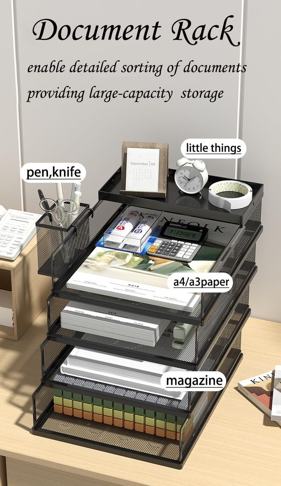 2/3/4-Tier Desk Organizer,Stackable Tray,Metal Mesh Desktop Organizer, Sorter...