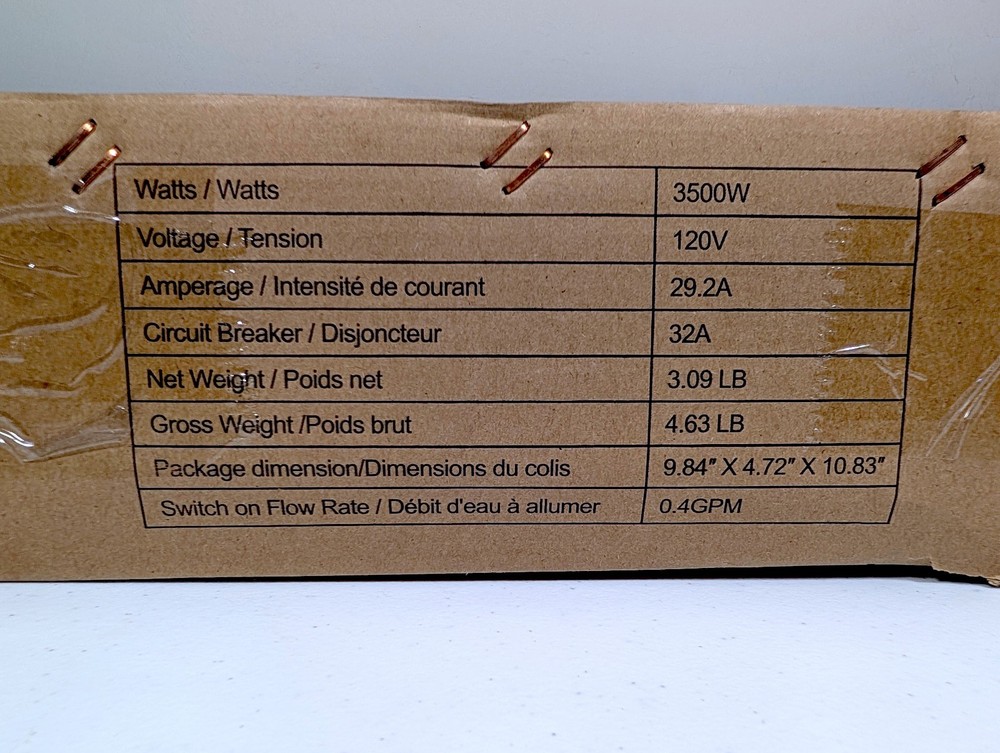 Tankless Water Heater Electric, Thermomate 3500W 120V ET035, New, open box