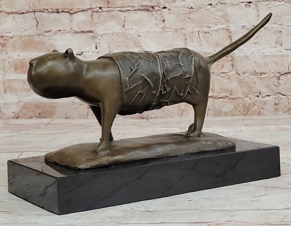 Abstract Botero Cat Genuine Solid Bronze Sculpture Lost Wax Figurine Gift Decor