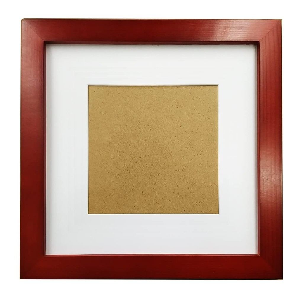7x7 Picture Frames with 4x4 Opening Mat. 7x7 Square Photo Frame Solid Wood Red