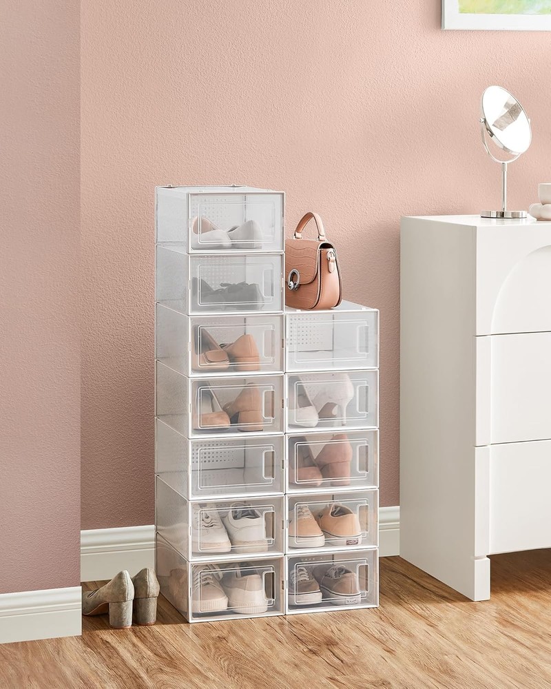 Shoe Boxes Pack of 12 Shoe Storage Organizers Stackable Clear Plastic Boxes