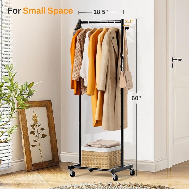 Portable Clothes Rack Rolling Garment Rack Small Spaces Adjustable Storage New