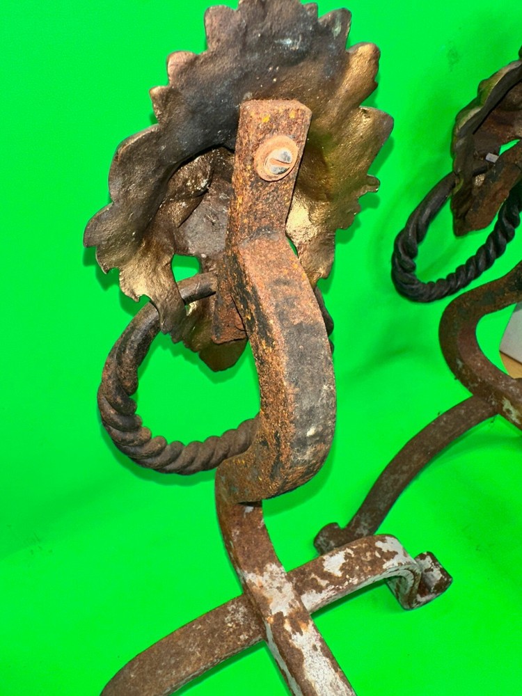 Very Nice Iron & Bronze Lion Andirons