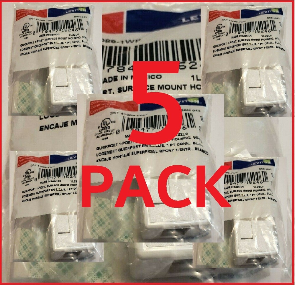 5 Pack - 41089-1WP - LEVITON - Plenum - Surface Mount Box - SMB - White - 1Port