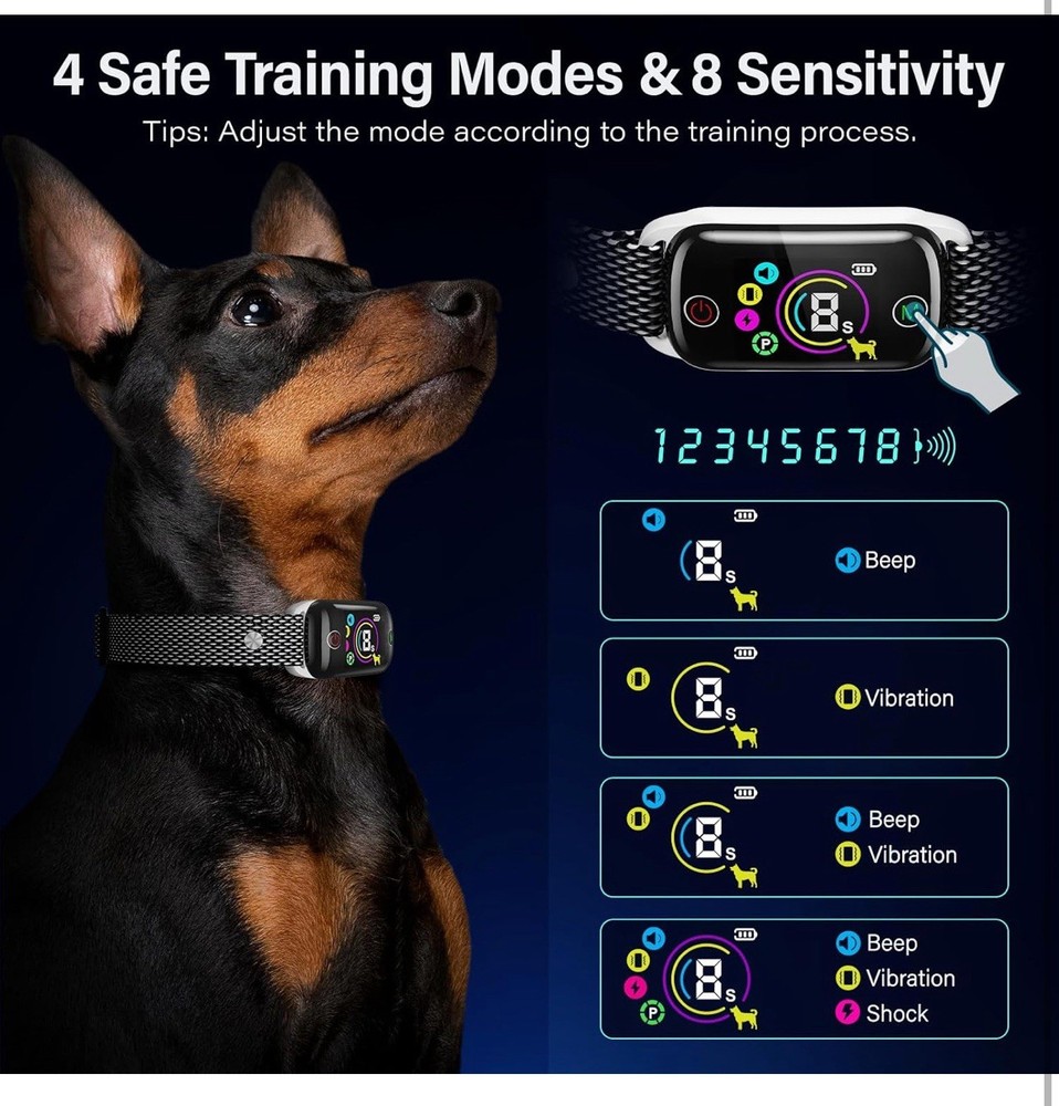 Smart Automatic AI Shock Collar for Dogs Rechargeable Training Collar 4 Modes