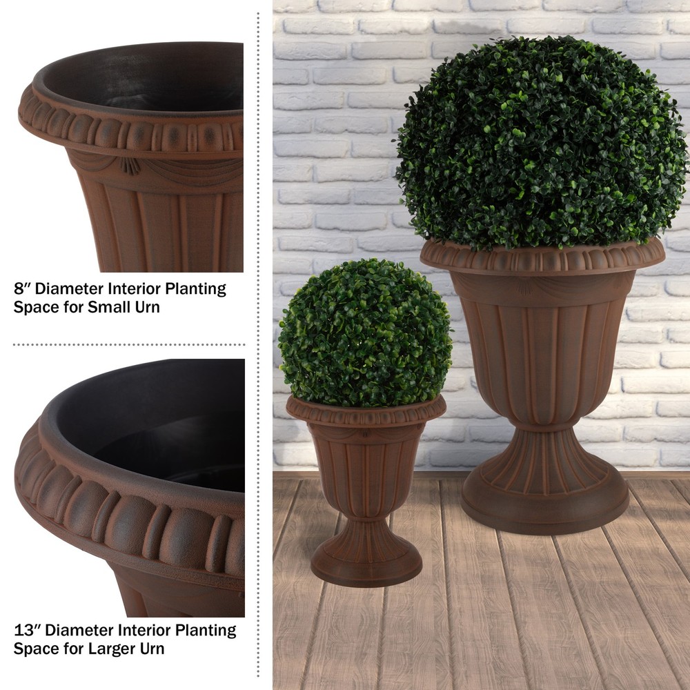 Large & Small Outdoor Urn Planter 2-Pack Brown