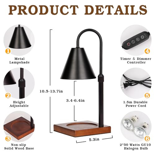 Modern Candle Warmer Lamp with Timer, Adjustable Dimmable Candle A1-01-Black