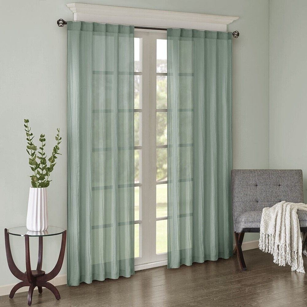 Madison Park Harper Solid Crushed Semi Sheer 84" x 84" Window Panel PAIR - Aqua