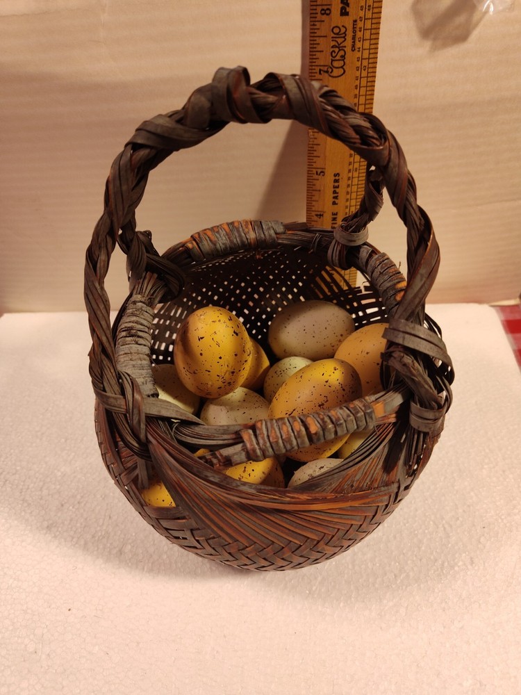 Vintage Basket with Fake Eggs