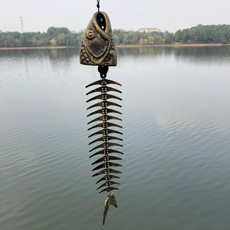 Creative Cast Iron Fish Bone Shape Wind Chimes Lucky Bell Hanging Home Decor