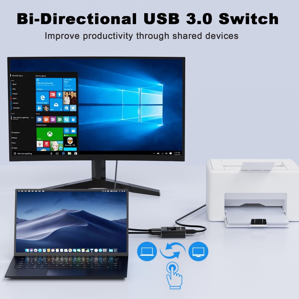 USB Switch, BiDirectional USB 3.0 Switch 2 in 1 Out/ 1 in 2 Out, USB Switcher...