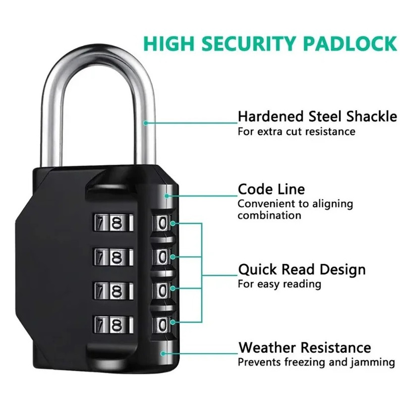 1 pc 4 Digit Combination Padlock Waterproof Heavy Duty Resettable Security Lock