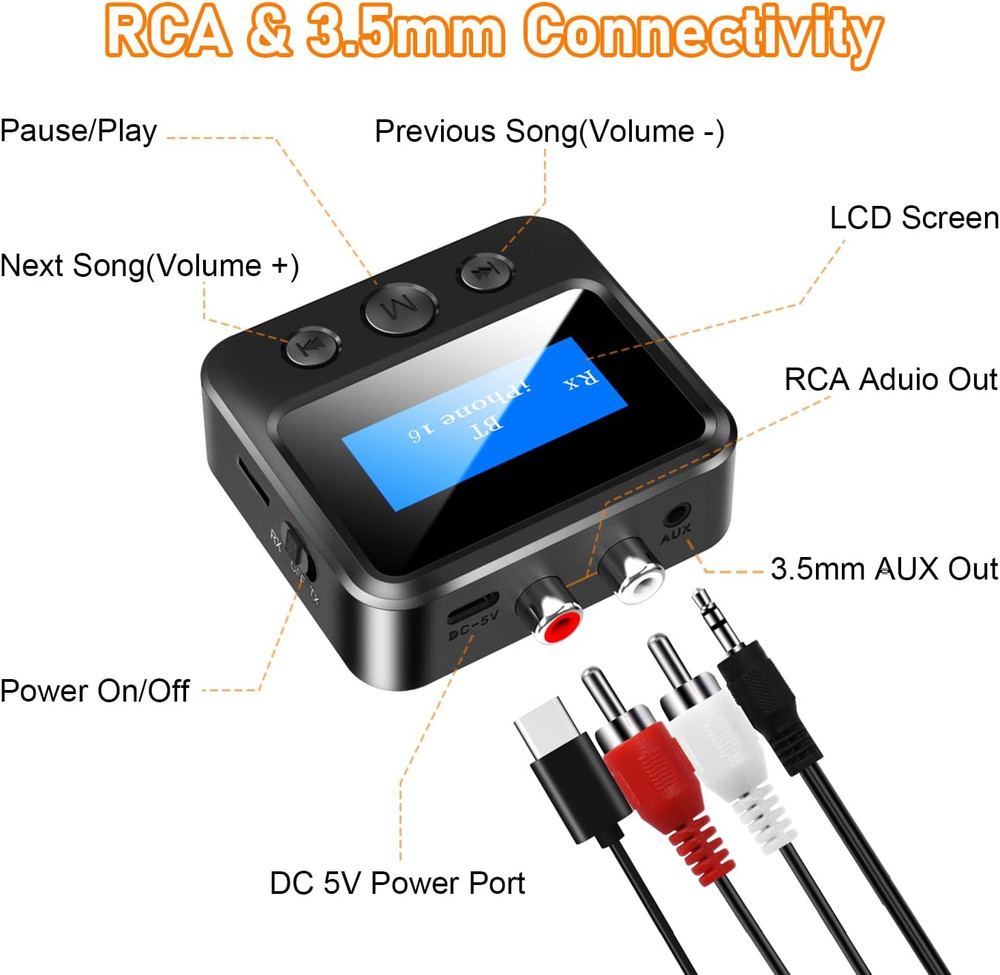 Bluetooth Receiver for Old Stereo, 3.5Mm AUX Bluetooth Audio Adapter for Stereo