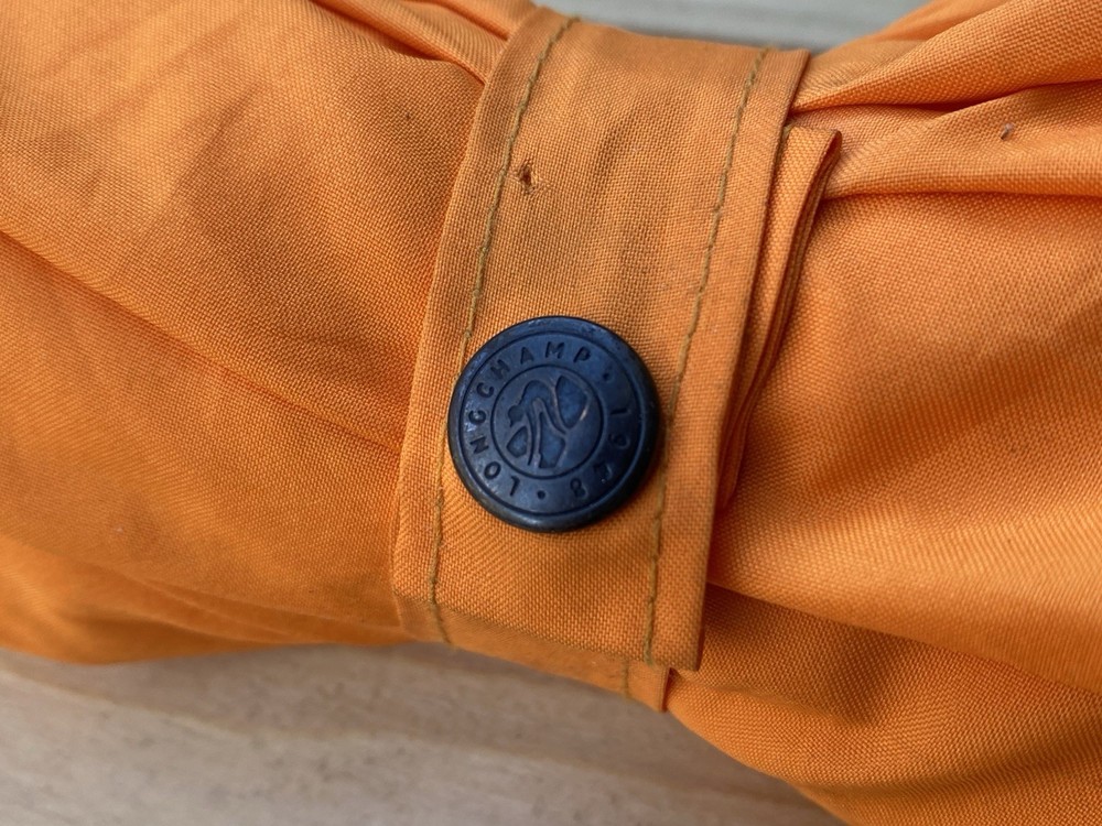 Longchamp Orange Folding Umbrella - Leather Handle
