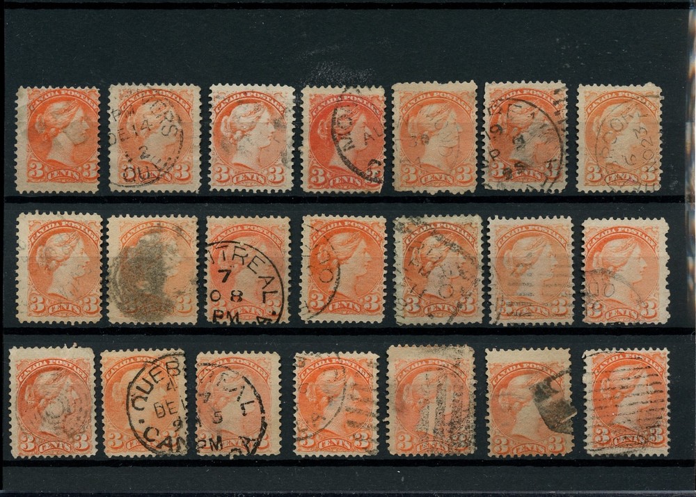 21 x copies 3 cent Small Queen lot Canada used