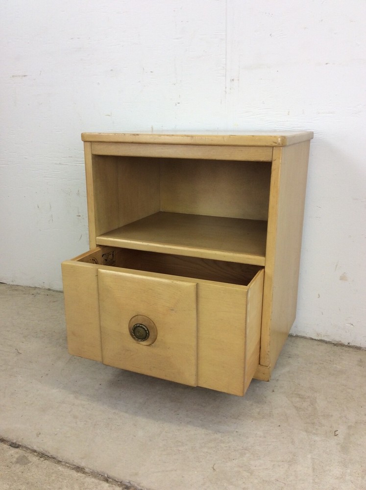 Mid Century Modern Maple Nightstand with One Drawer