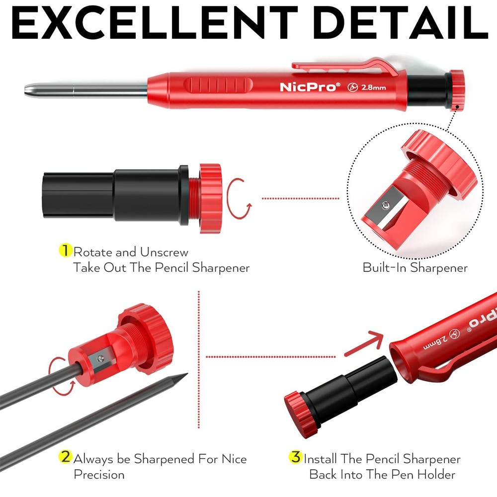 Carpenter Pencil with Sharpener, Mechanical Pencils Set with 26 Refills,