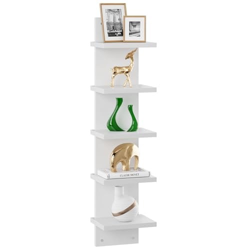 Wall Shelf Unit,Vertical Shelf,Floating Storage Wall 5 Tier White