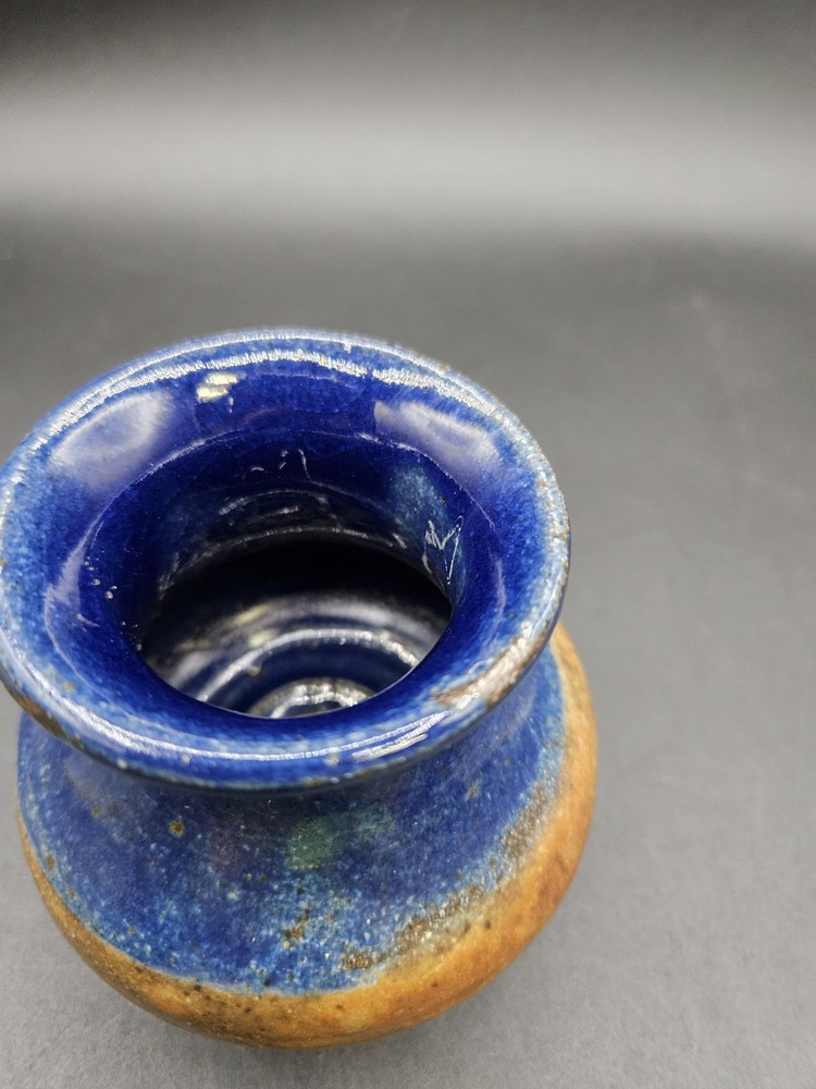 VTG. Pottery Vase Blue/Brown Signed