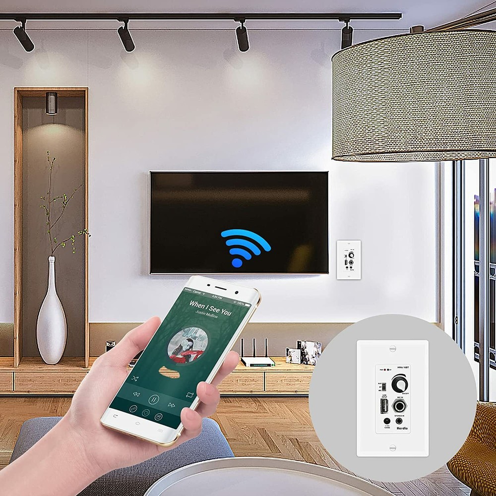 Herdio 2*6.5" Flush Mount Ceiling Stereo Speakers w/ Bluetooth Amplifier