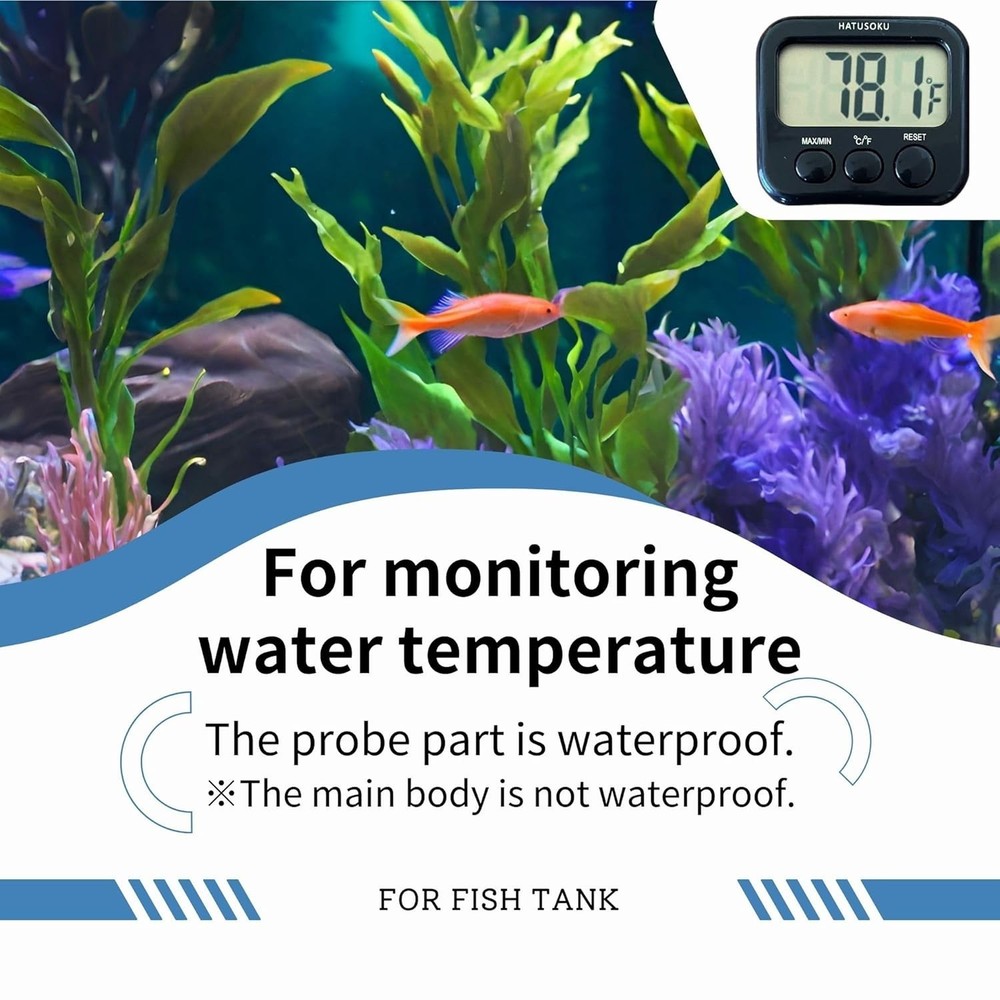 Digital Thermometer with External Sensor: Large Display & Magnetic Mount, Black