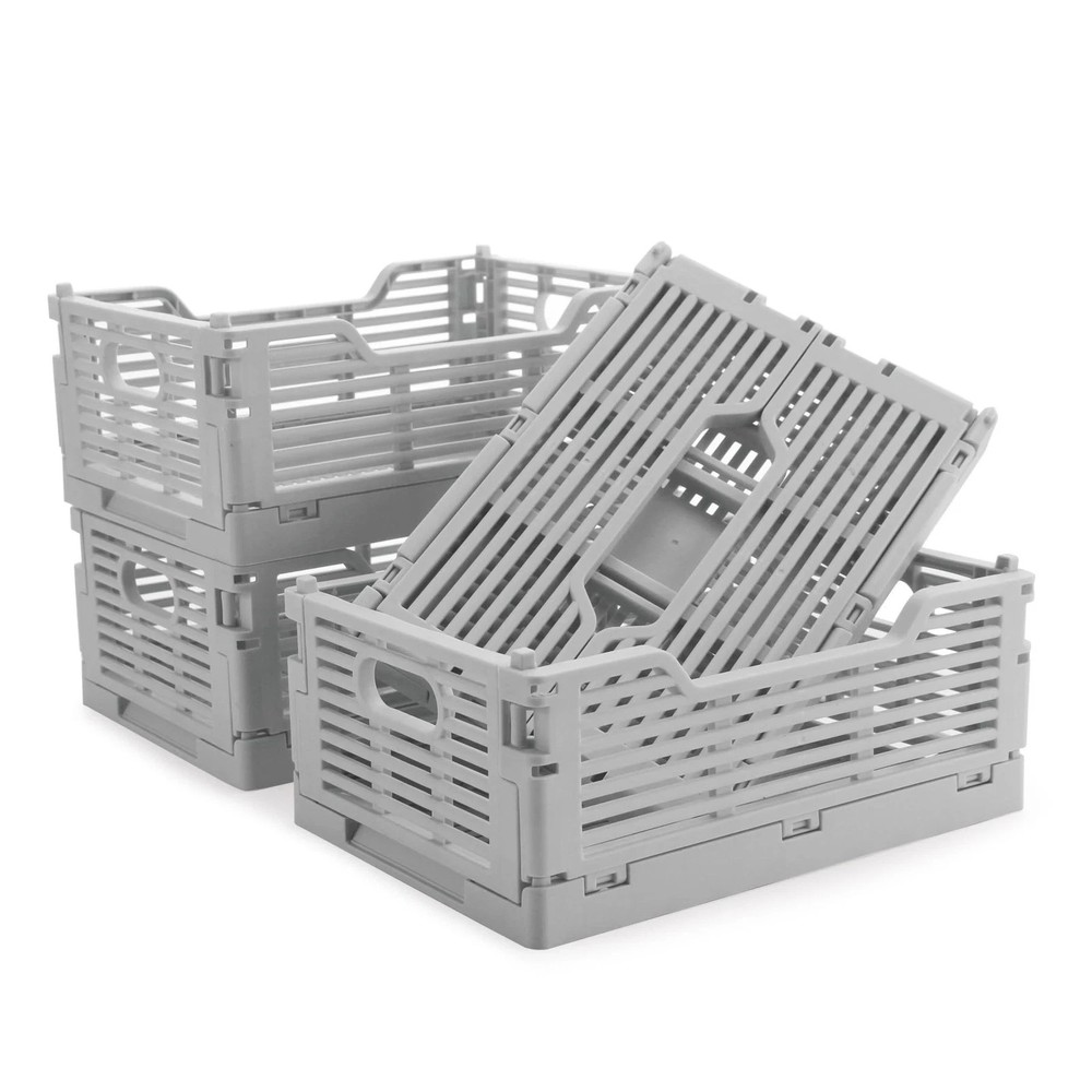Collapsible Plastic Storage Crates Stackable Set of 4