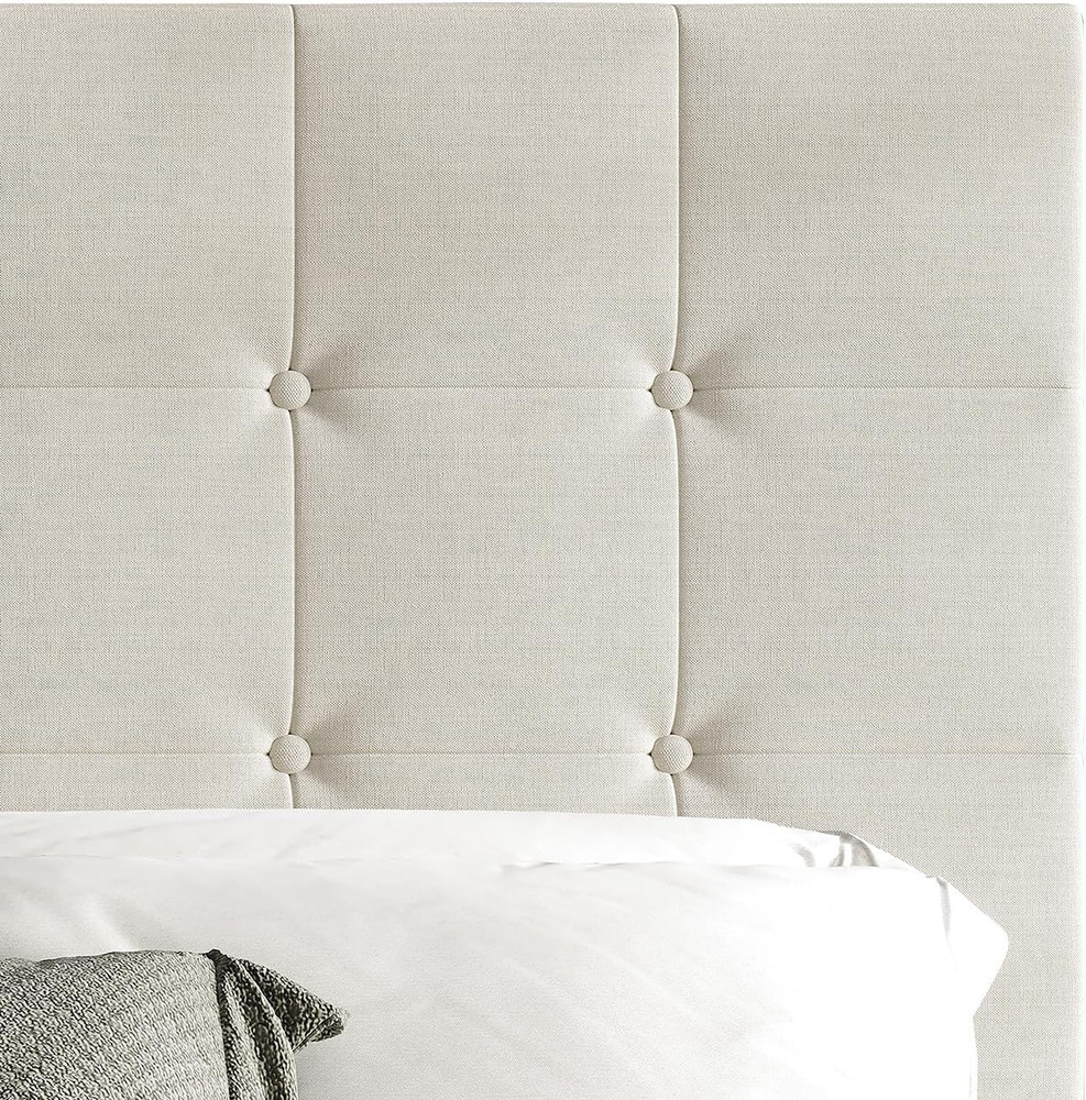 Ida King Headboard - Gray Linen, Button Tufted, Adjustable Height