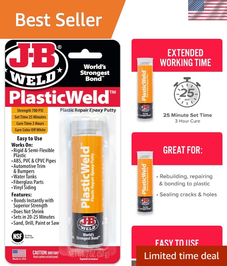 2 oz. PlasticWeld Epoxy Putty – Fast-Setting, Versatile Plastic Repair Solution