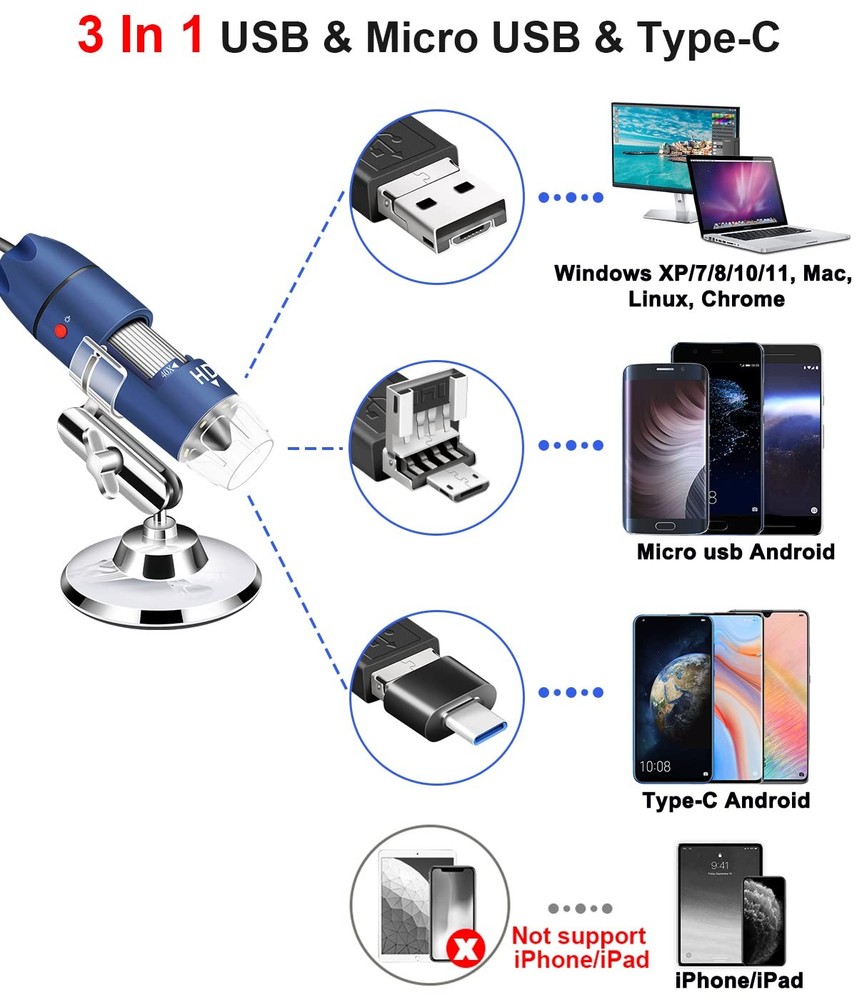2K HD 2560x1440P USB Digital Microscope for Android Cellphone and Tablet Wind...