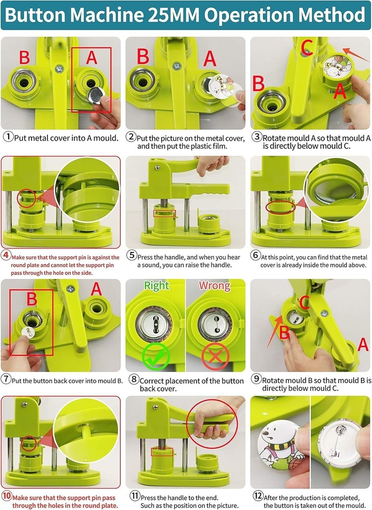 Button Maker Machine, 3rd Gen Installation-Free 25mm1 in DIY Pin Button Maker...