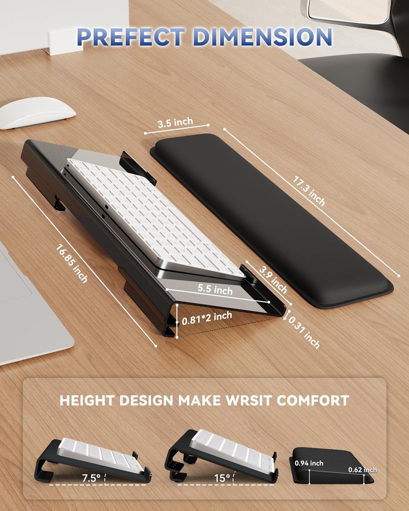Computer Keyboard Stand for Desktop, 2-Level Height Adjustment Keyboard Wrist...