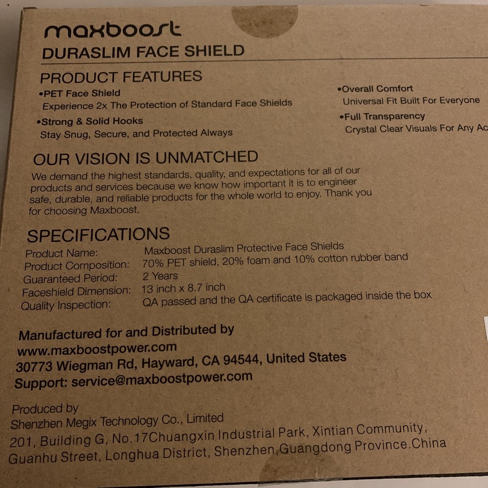 Maxboost Protective Face Shield - 3 Pack (Adult Size), DuraSlim Series Reusable