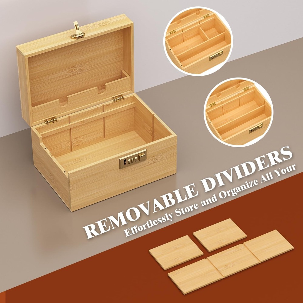 bamboo box, locked storage decorative box with combination lock, wooden lock ...