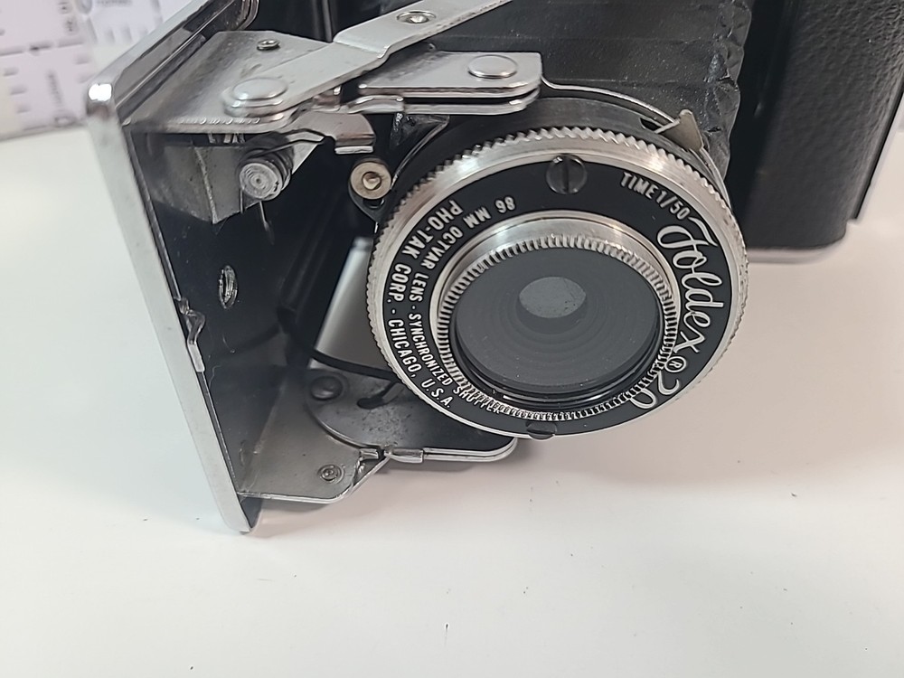 Vintage Foldex 20 Camera With Brown Leather Case