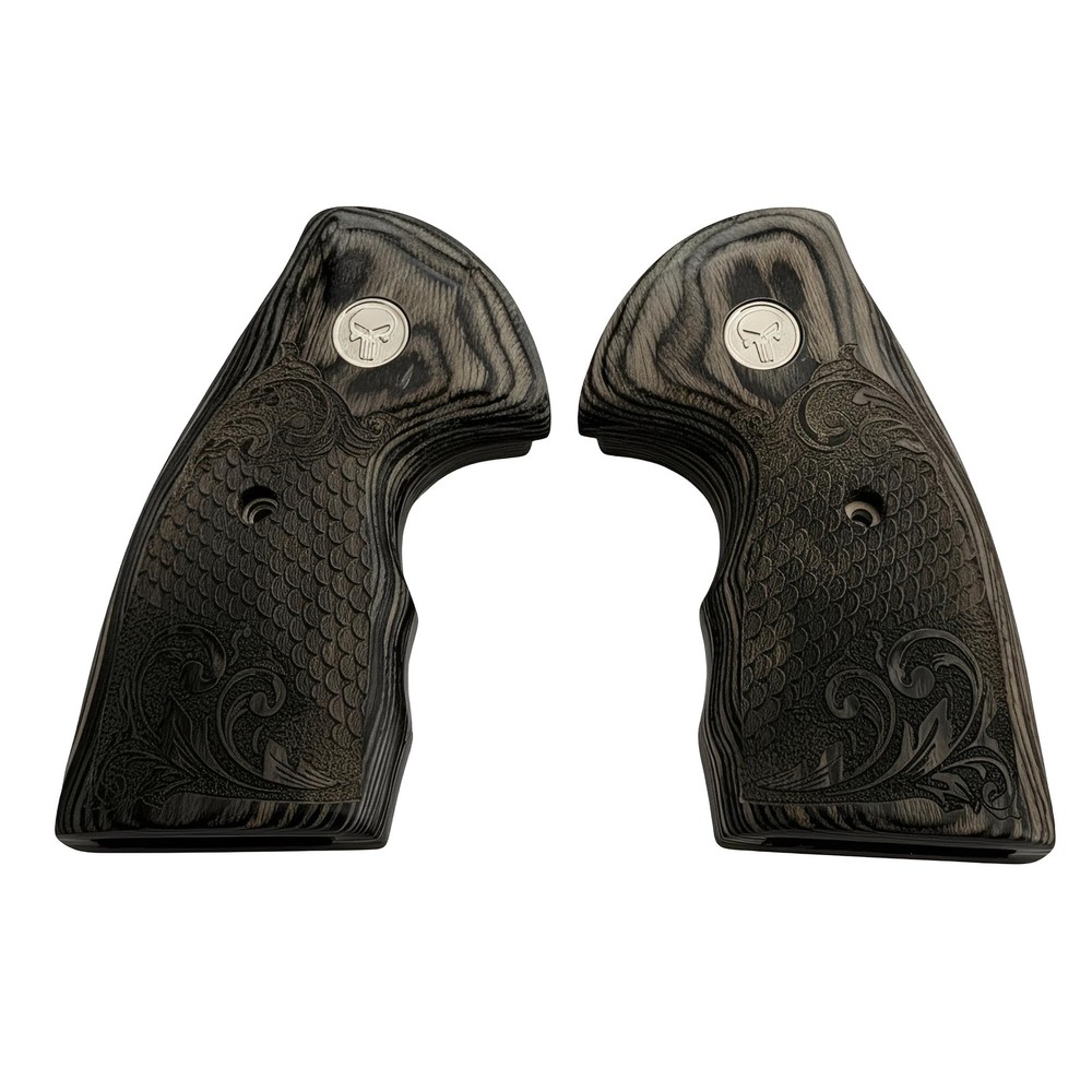 Colt Python Black Rosewood with Scrollwork and Scales Grips with Silver Punisher