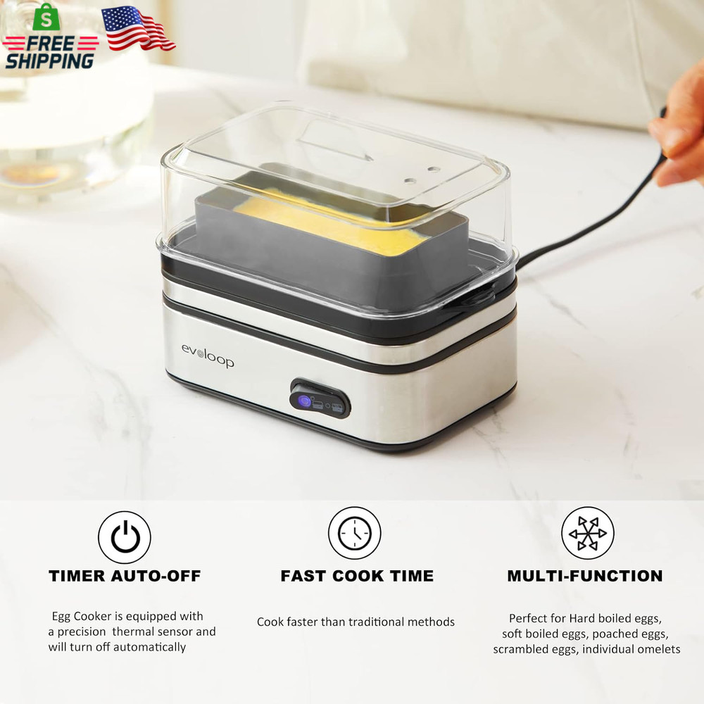 Evoloop Rapid Egg Cooker Electric 6 Eggs Capacity, Soft, Medium, Hard Boiled, Po