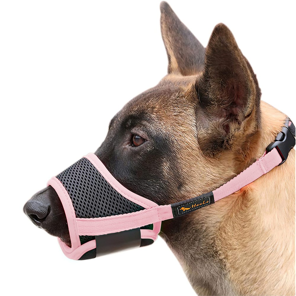 Dog Muzzle Nylon Soft Anti-Biting Secure Mesh Breathable Pink Size L