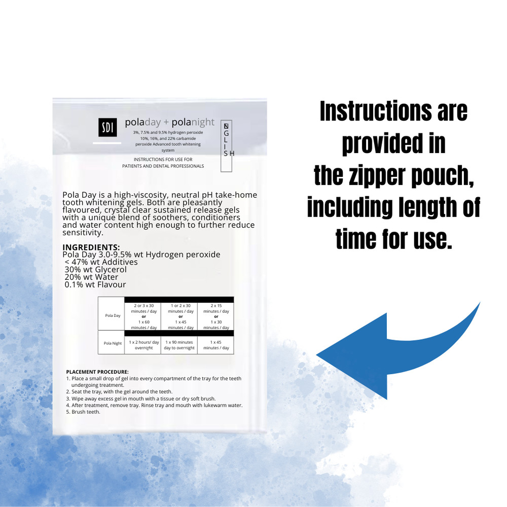 4 PACK: 9.5% PolaDay Teeth Whitening, comes w Tips, Instructions & Zipper Pouch