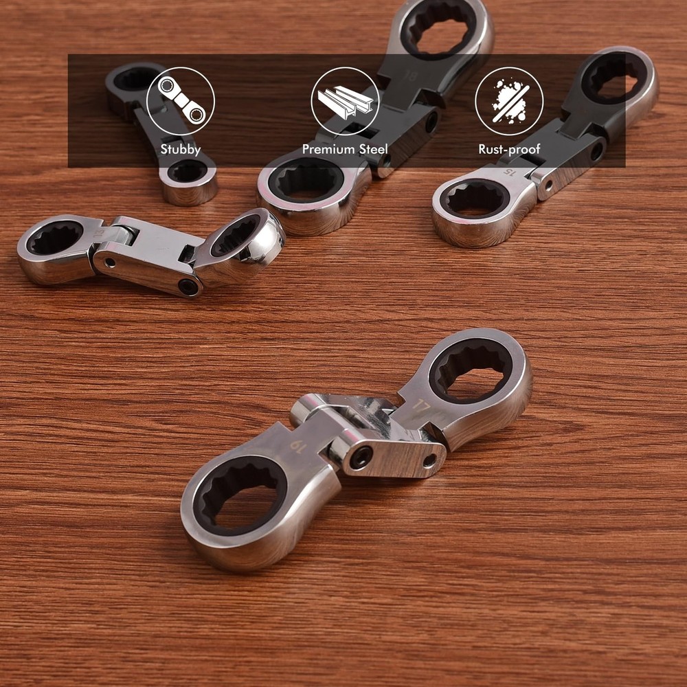 Stubby Wrenches Set, 72-Tooth Flex Head Ratcheting Wrench Set, Compact Double...