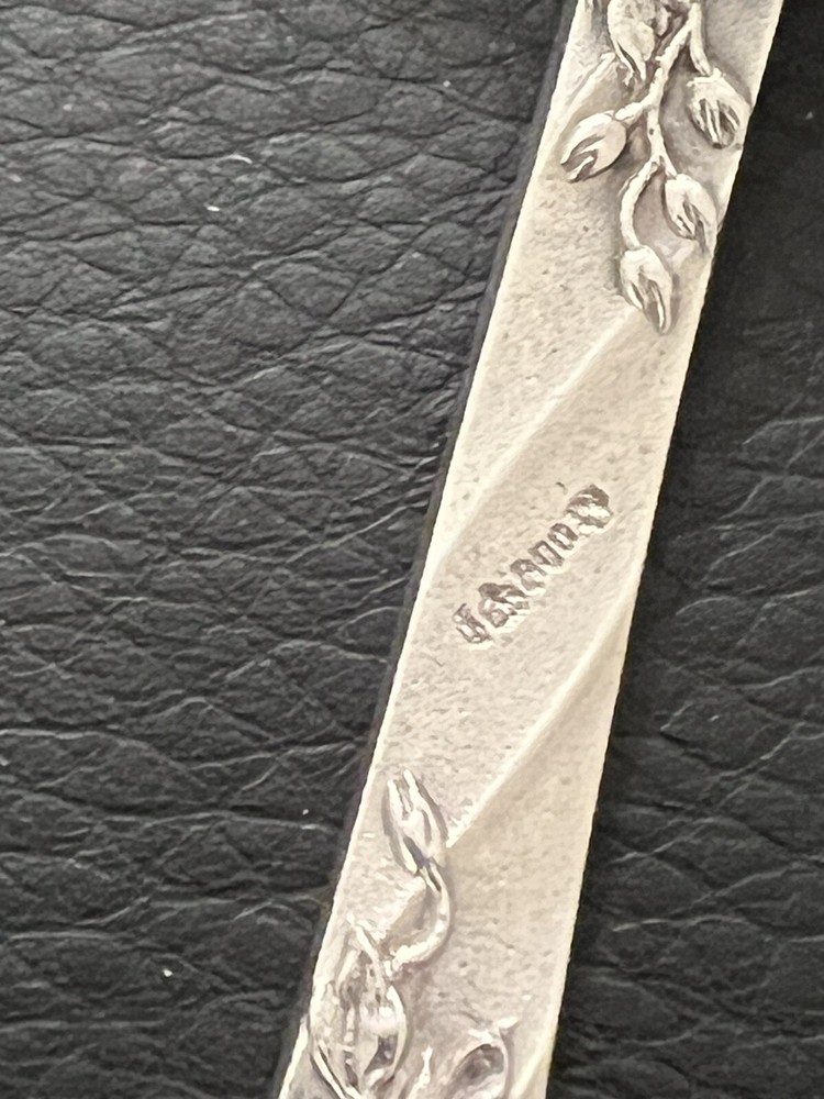 Antique 800 Silver Etched & Raised Design Pie Cake Server Gilt Front Germany 10”
