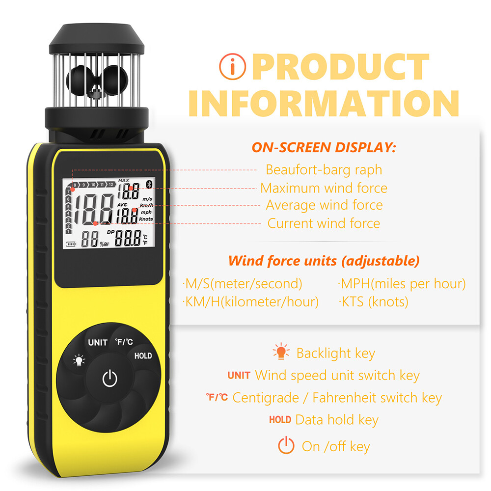 Digital Cup Anemometer Compass Measure Wind Temperature 360°Rotating + Backlight