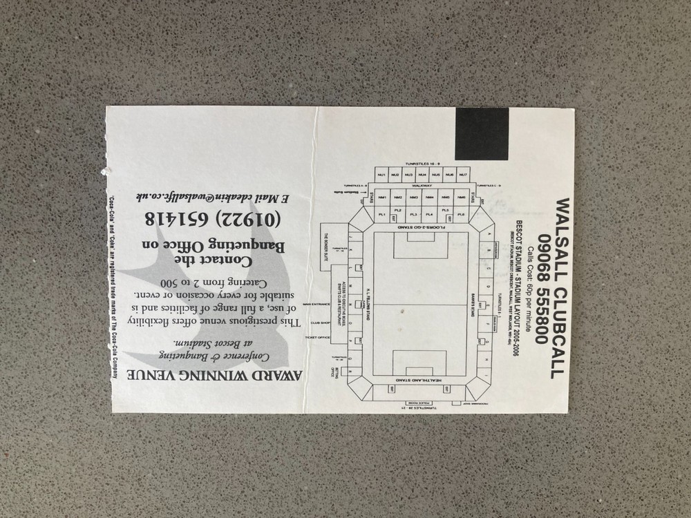 Walsall v Nottingham Forest 2005-06 Match Ticket