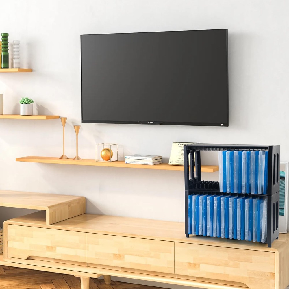 DVD Storage Rack, Upgrade 2 Pack Stackable ABS DVD Storage Organizer Can Hold...