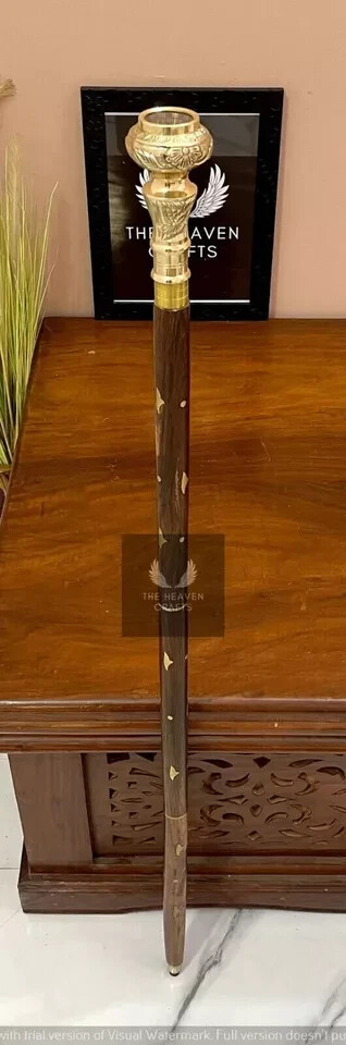 Brass Designer Handle Wooden Cane Walking Stick With Compass Gift