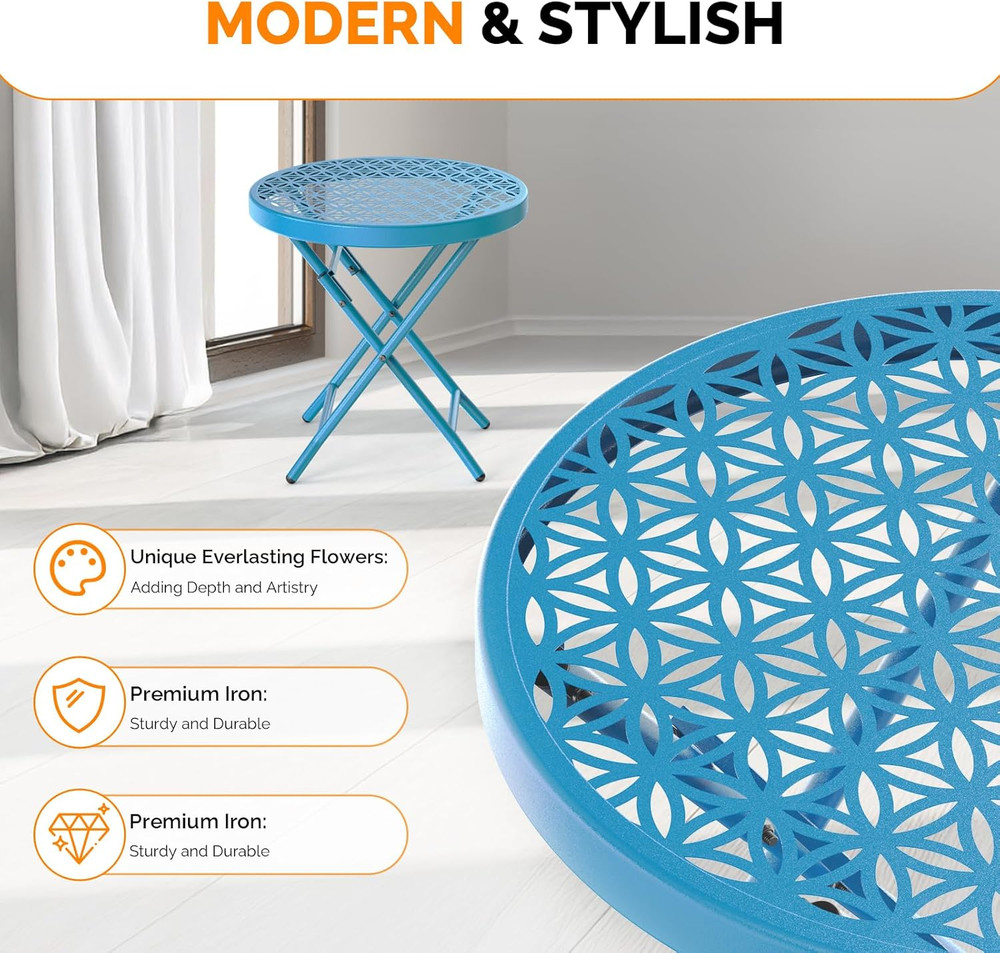 Patio Folding Side Table, Small Outdoor Table with Everlasting Floral Pattern an