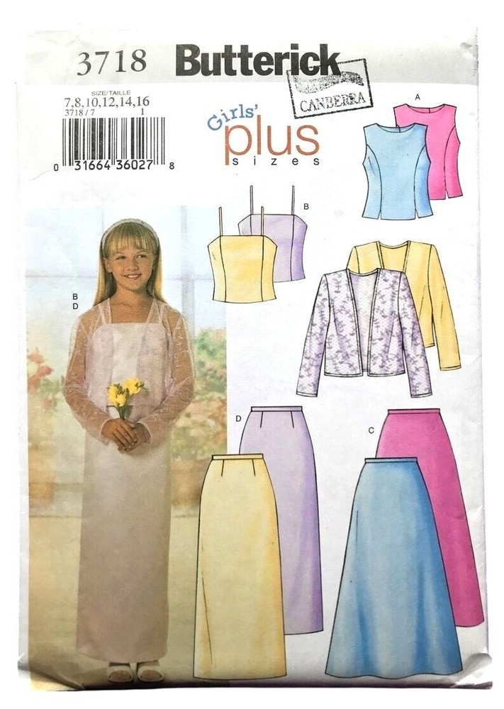 Butterick Sewing Pattern 3718 Girls Jacket Top Skirt Size 7-16
