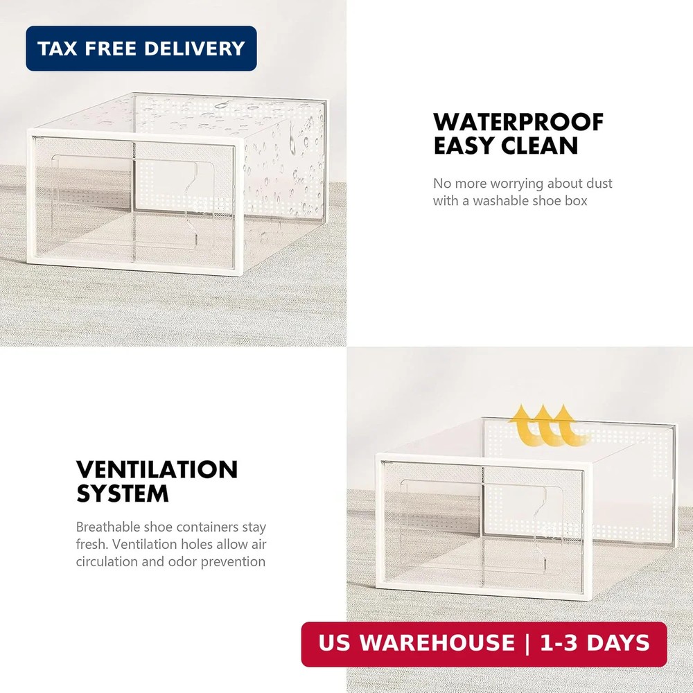 SEE SPRING 12 Pack Shoe Storage Box, Clear Plastic Stackable Shoe Organizer for