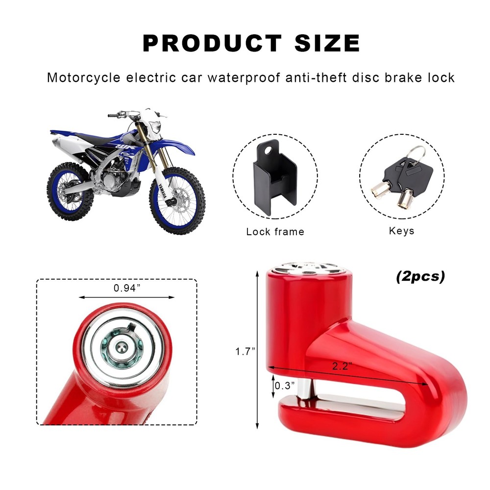 Wevdn 2 PCS Motorcycle Disc Brake Lock, Anti-Theft Security Wheel Red