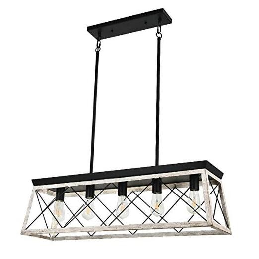 Farmhouse Rectangular Chandelier Rustic, 5-Lights Kitchen Island White5Light