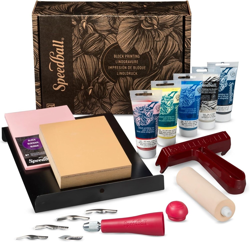 Deluxe Block Printing Kit Includes Inks Brayer Bench Hook Lino Handle